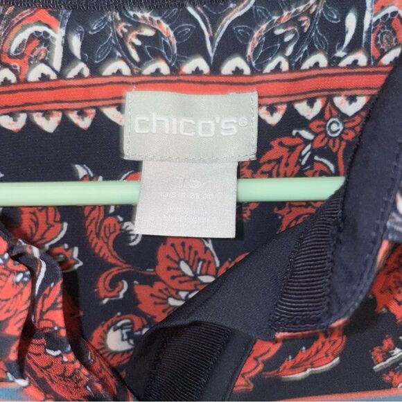 Chico's Midi Shirt Dress Size 10 Blue orange Short Ruffle Sleeve Collar - Picture 3 of 8